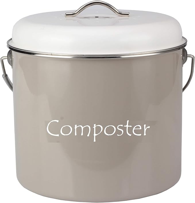 Compost Bucket for Kitchen Food Scraps Cream Countertop