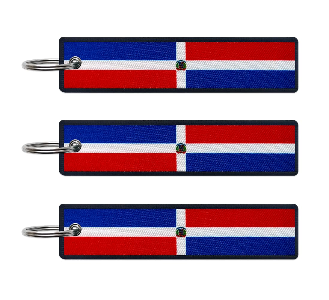 JAVD Dominican Flag Keychain Tag with Key Ring - Keys, Cars, Motorcycles, Backpacks, Luggage and Gifts - EDC (3 Pack)