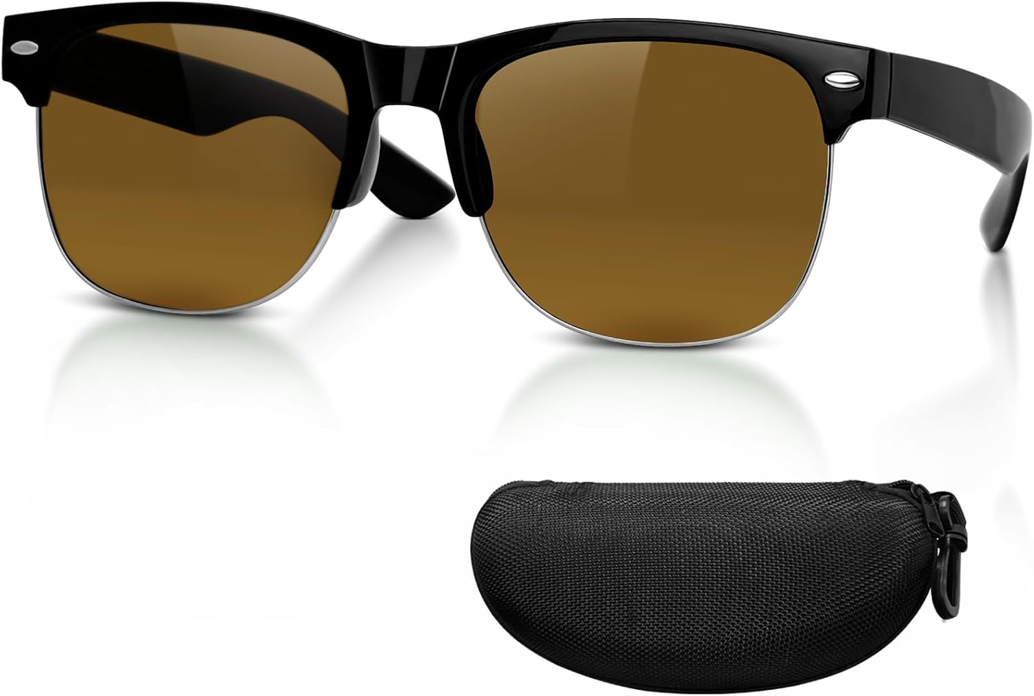 Driving Sunglasses for Men and Women Semi-Rimless Frame Amber Brown Lenses UV Protection Anti-Glare