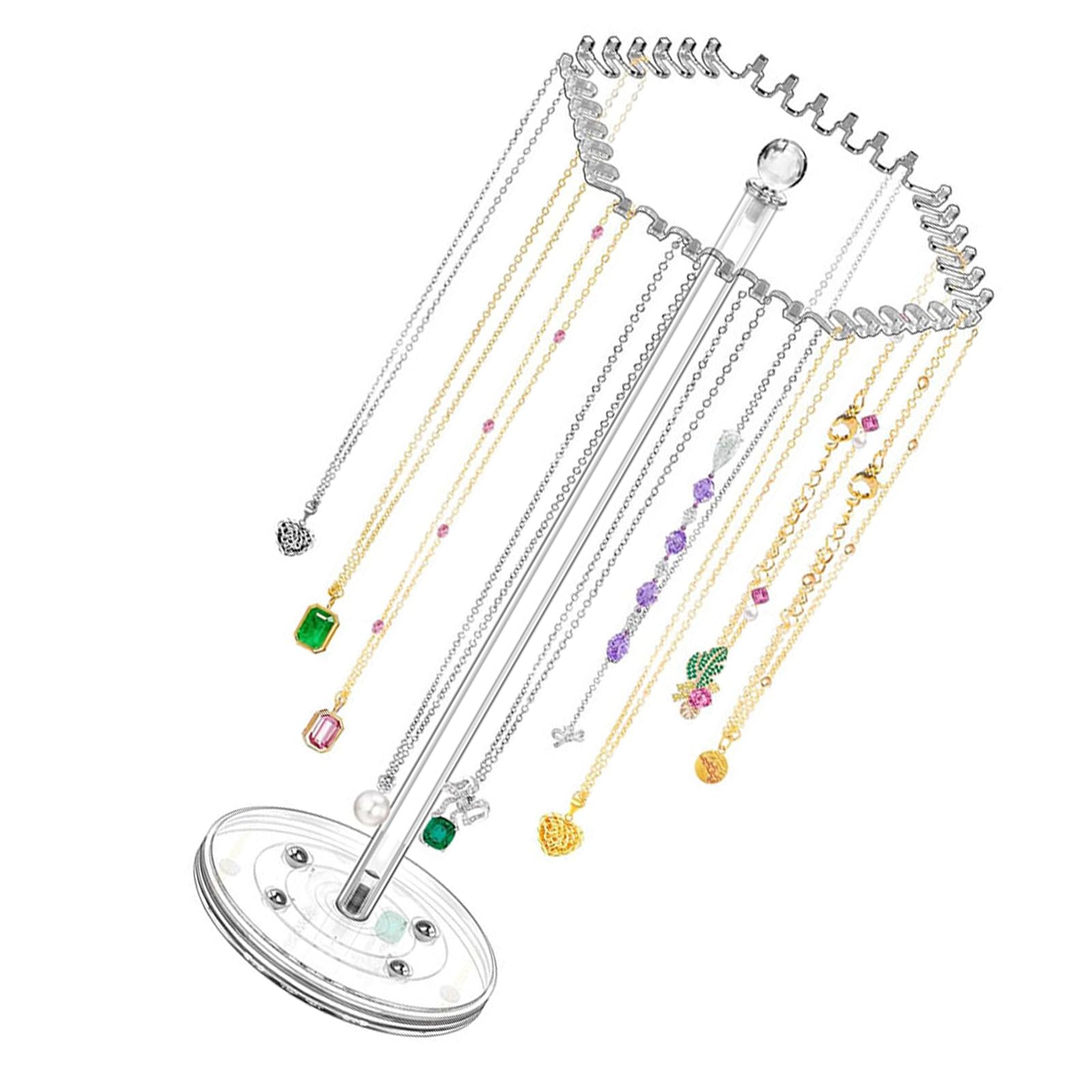 RAFGALDEX Rotatable Acrylics Necklace Stand Practical Necklace Showcases Space Saving Acrylics Jewelry Organizers Stand Rack Jewelry Lover ' s Accessory