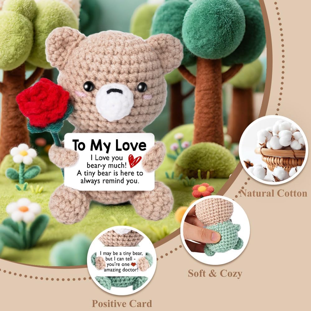 Valentines Day Gifts Her Him, I Love You Positive Crochet Bear Decor, Anniversary Romantic Gift for Women Men Wife Girlfriend, Birthday for Husband Couple, I Love You Positive Crochet Bear Decor