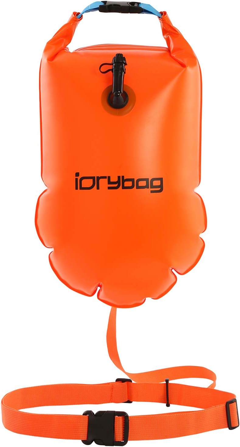 IDRYBAG Safety Swim Buoy Adult Tow Float 15L, Triathletes Open Water Swim Buoy Safe Training, Inflatable Float Swim Buoy for Floating, Kayaking, Swimming, Boating, Canoeing, Rafting, Surfing, Fishing