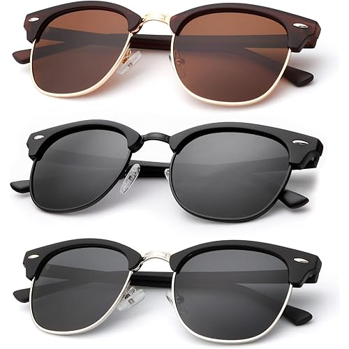 KALIYADI Sunglasses Men Polarized Sunglasses for Men Women Unisex Semi-Rimless Frame Retro Driving Sun Glasses UV Blocking