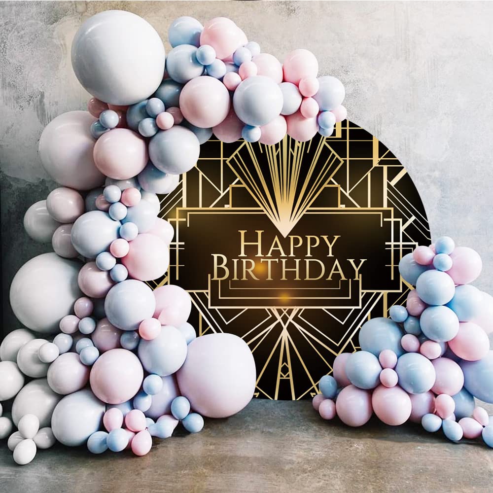 2 x 6..5 m 'Happy Birthday' tło geometryczna rama baby shower dekoracja baner złote linie kontur fotografia tło na przyjęcie urodzinowe dekoracja ciasto stół baner