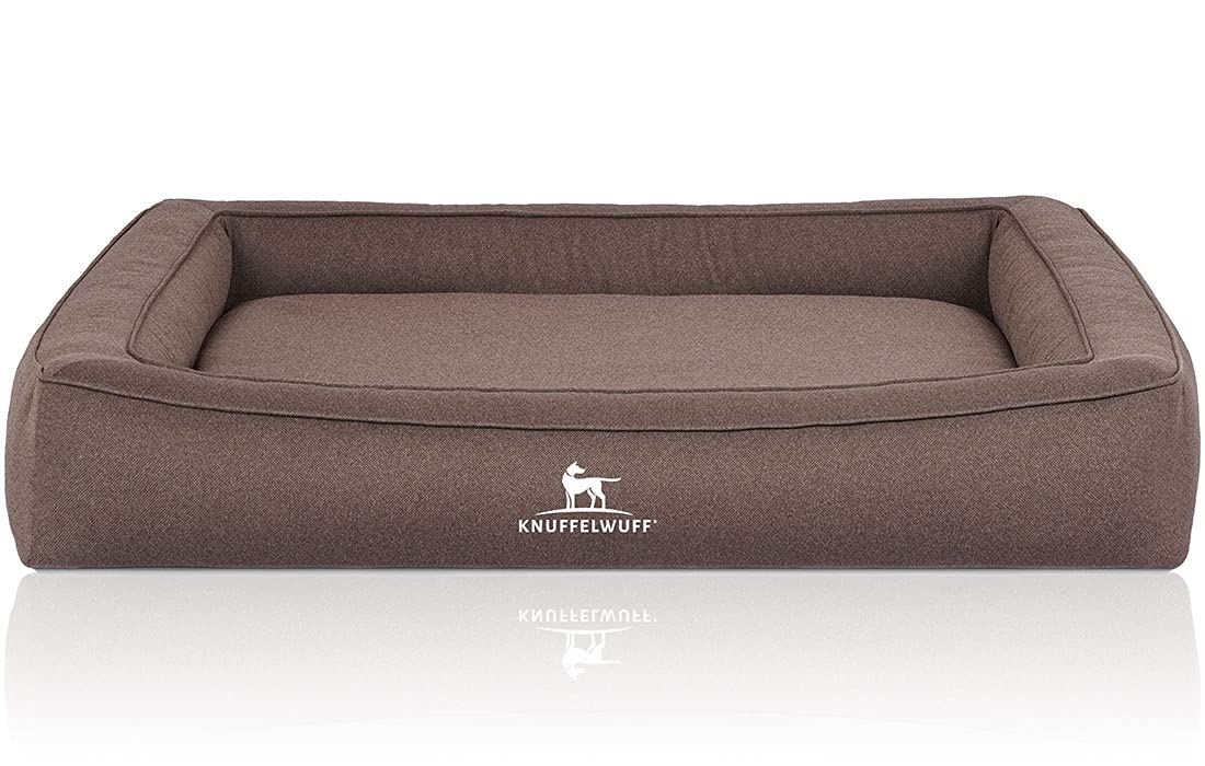 Knuffelwuff Orthopädisches Hundebett aus Velours mit Handwebcharakter Yukon M-L 85 x 65cm Graubraun