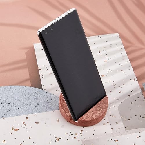 Miniatura 4 de 2 soportes de madera para teléfono celular, redondo, Huanghuali, soporte para teléfono móvil, color marrón arena, portátil, compatible con la