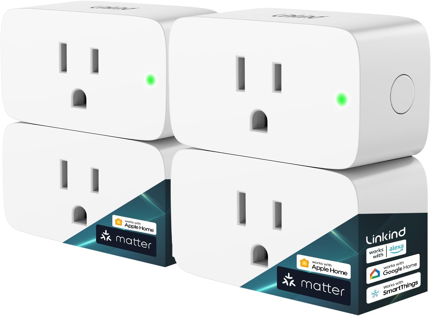 Matter Smart Plug, Work with Apple Home, Siri, Alexa, Google, SmartThings, Smart Home Smart Outlet Timer 15A/1800W, APP Remote Control & Schedule, 2.4G Wi-Fi Only, 4 Pack