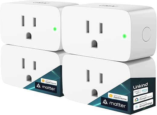 Linkind Matter Smart Plug, Work with Apple Home, Siri, Alexa, Google Home, SmartThings, Smart Outlet 15A/1800W Max, Smart Home Automation, APP Remote Control,Timer&Schedule, 2.4G Wi-Fi Only, 1 Pack