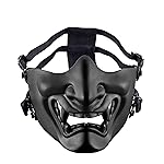 Aoutacc Airsoft Half Face Masks, Airsoft Mask Evil Demon Monster Kabuki Samurai Hannya Oni Mask for Masquerade Party, Halloween, Cs War Game (Adjustable Strap Black)