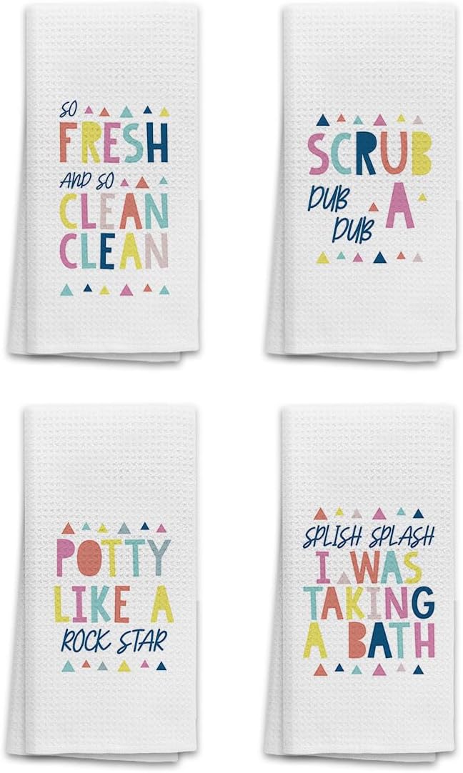 OHSUL Funny Colorful Kids Bath Bathroom Towels Set of 4,Rainbow Colored So Fresh and So Clean Hand Towels for Bathroom Decor,Kids Bath Towels for Girls Boys Children Toddlers (Color-4), Mj04