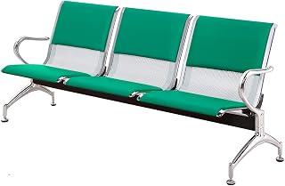 3-Seat Office Reception Waiting Room Chairs - Guest & for Salon Barber Bench Airport Bank Hall Visitor PU Leather Sofa(Green)