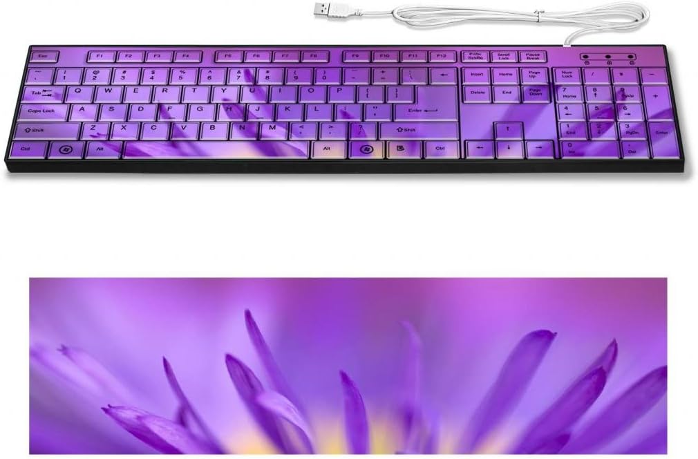 Delicate Purple Petals Flower Macro Shot Keyboard Customized Made to Order Support Ready 16 7/8 inch (430mm) x 4 7/8 inch (125mm) x 15/16 inch (25mm) Liil Key board Boards desktop laptop Key_board comfortable computer accessories cute gaming gear
