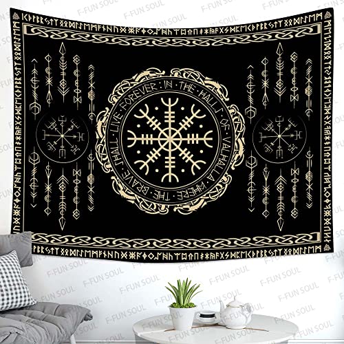 F-Fun Soul Nordic Vikings Tapestry, Large 80X60Inches Soft Flannel, Vegvsir Symbol Amulet Celtic Rune Scandinavian Aesthetic Mythology Tapestry Wall Hanging For Bedroom Living Room Decor Gtzyfs1624 #TOP1