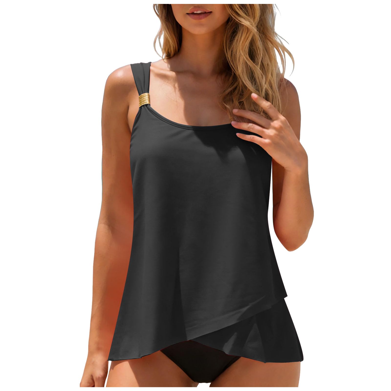 Bañadores Mujer 2 Piezas Tankini Cuello Redondo Conjunto Bikini Top y Bottom Tirantes Control Barriga Cintura Alta