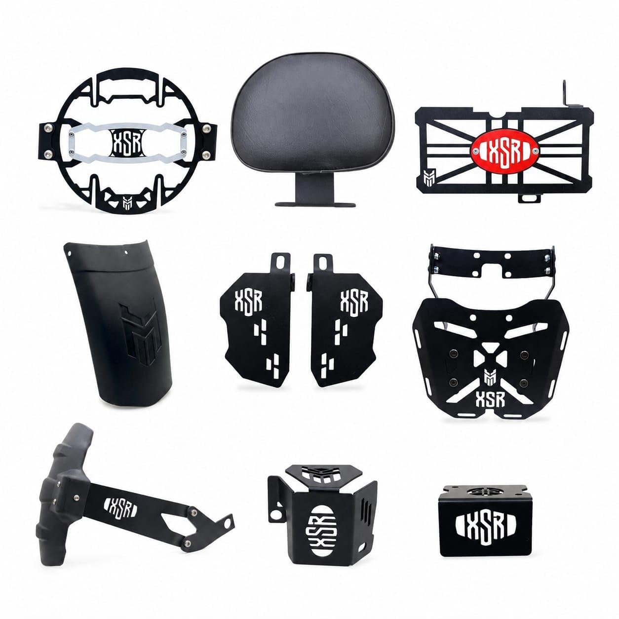 Combo Kit for Yamaha XSR 155, Headlight Protector Grill Grey Batch, Radiator Guard Red Batch, Backrest, Front Mudguard and Tyre hugger Extender Pack of 9 Compatible For Yamaha XSR 155-image-16