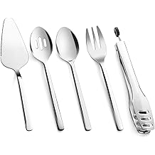 KINGSTONE Large Hostess Serving Utensils Set,18/10 Stainless Steel Heavy Duty 10inch Serving Spoons,Slotted Spoons,Serving Fork,Serving Tongs, Cake Pie Server For Buffet, Wedding, Party