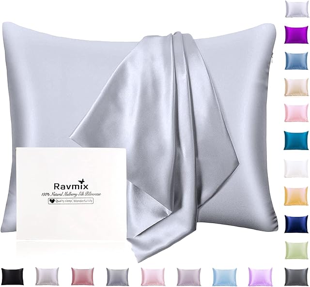 Ravmix Silk Pillowcase for Hair and Skin 21Momme Both Sides Silk Pillow Cover with Hidden Zipper, 1PCS, Standard 50×75cm