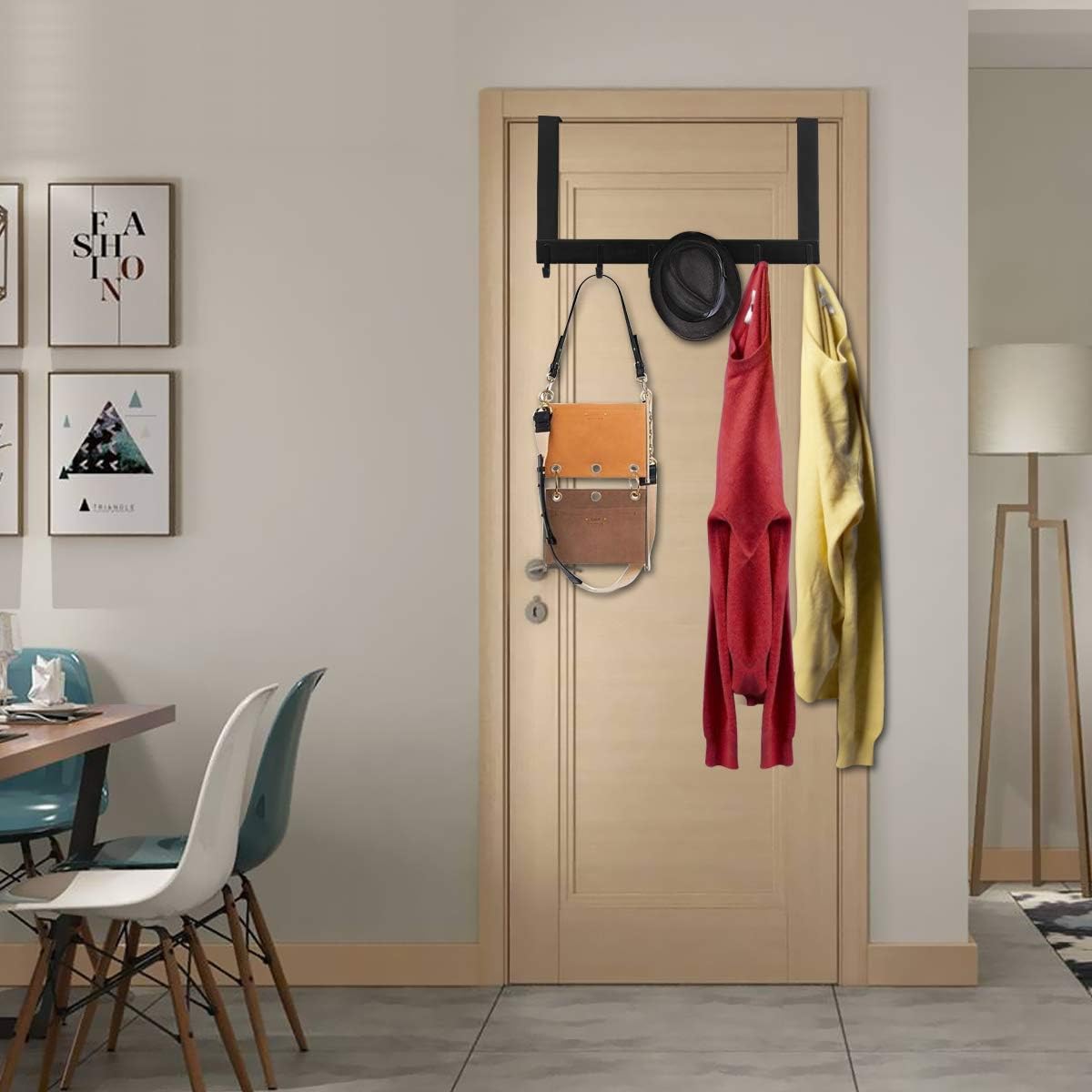 Free Shipping Offer DOKU Over The Door Hook, Stainless Steel Heavy Duty Over Door Hanger Holder Coats Robes Hats Clothes Towels, Hanging Towel Organizer, 6 Hook Easy Installation Over Door Hook (Modern Matte Black)