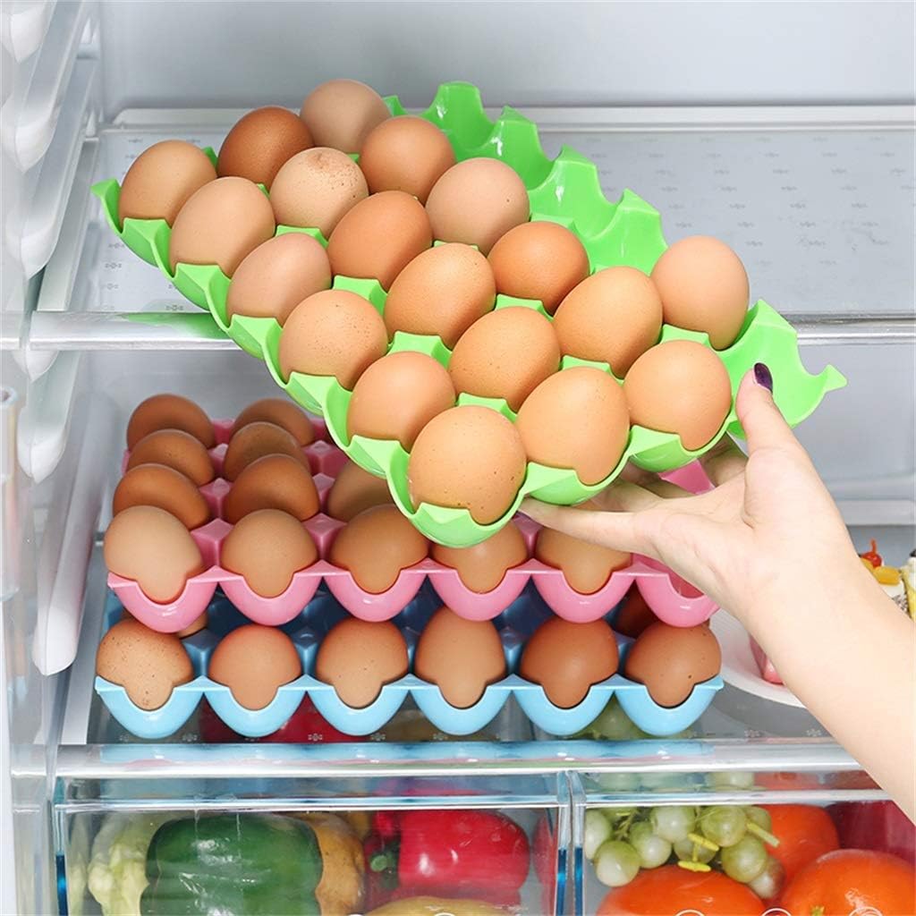 Egg Tray with Lid Keep Fresh Storage Box Shockproof 24 Cells Egg Protector Holder for Refrigerator Kitchen (Color : Pink) (Blue)