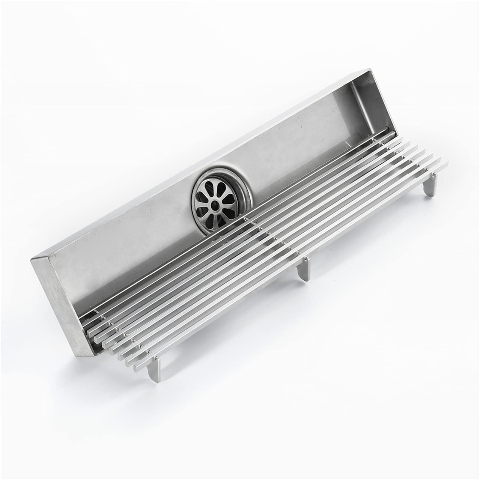 Scarico doccia lineare 30 cm, Scarico a pavimento per doccia in acciaio inossidabile 304, Scarico a pavimento rettangolare, Scarico per doccia con coperchio rimovibile, Filtro per capelli,Brushed