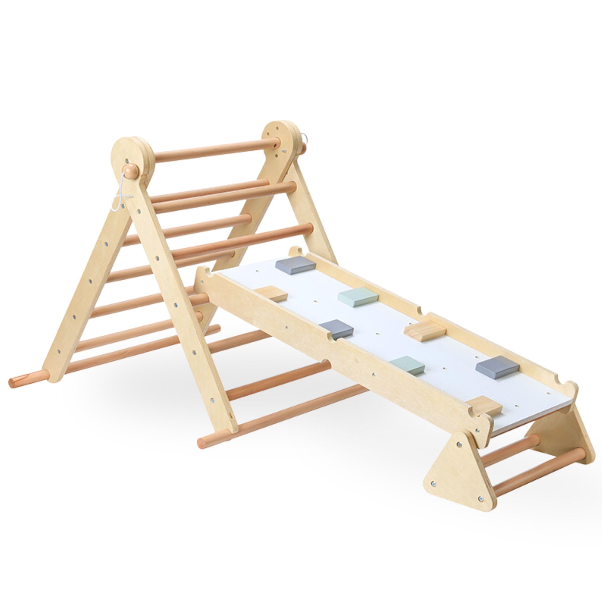 Mamabrum Parco Giochi in Legno con Scaletta e Parete da Arrampicata – Casa Multiattività con 3 Livelli di Regolazione, Triangolo Motorio, Capacità di Carico fino a 50 kg