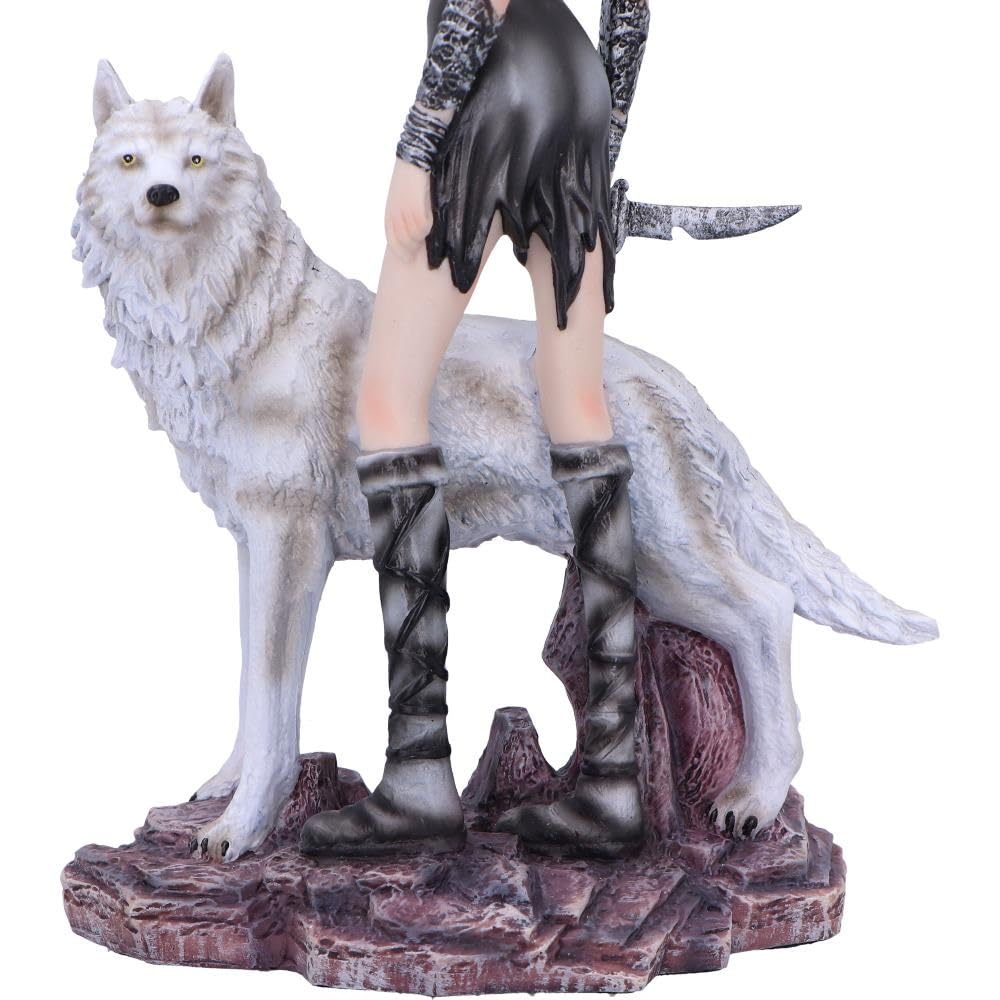 Nemesis Now Statua di fata gotica fantasy con lupo bianco, statuetta in resina dipinta a mano per collezionisti, regali e decorazioni per la casa - Esarosa 21,6 cm