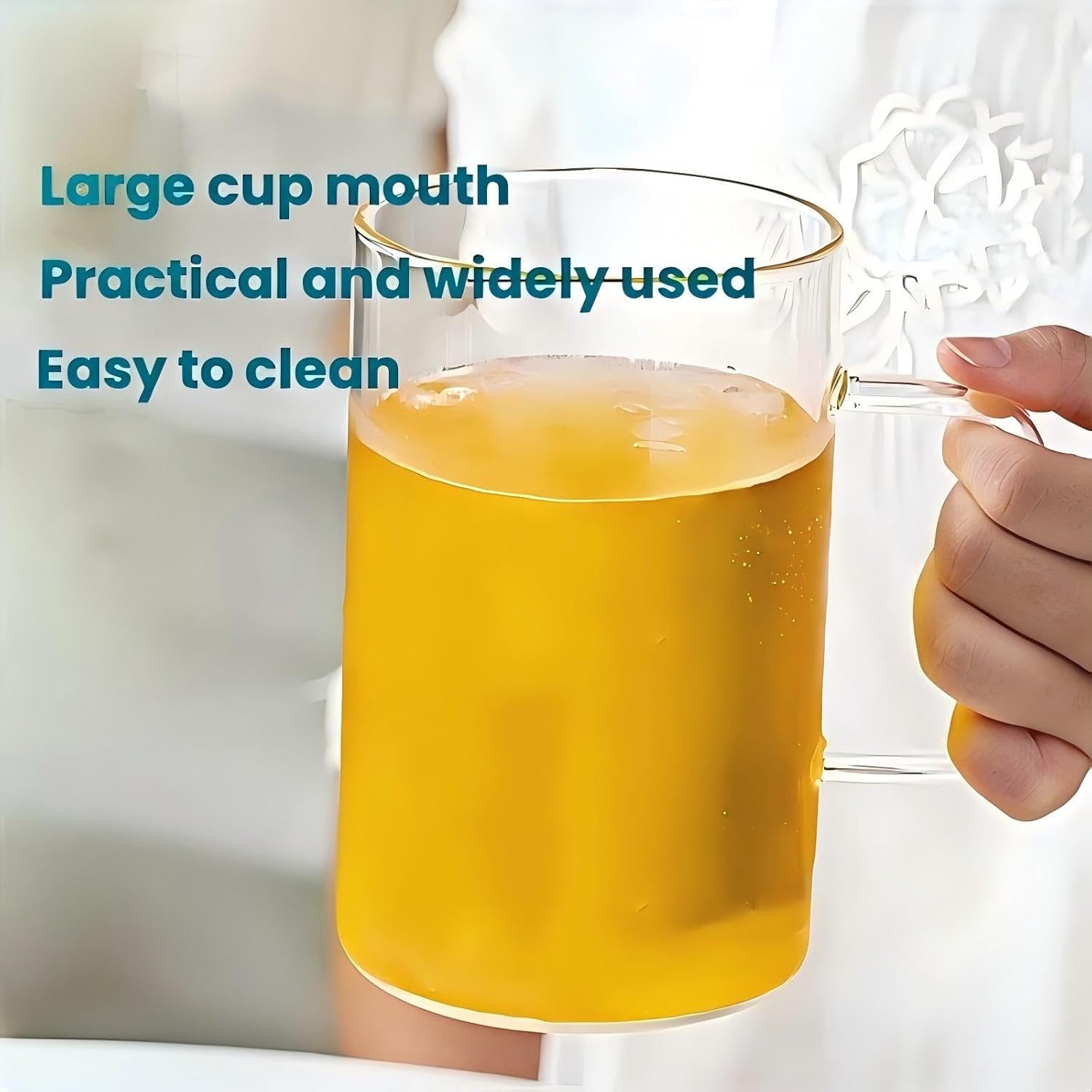 33.81 OZ Large Capacity Cold Drink Glass cup, Mug with Handle,Lid and Straw,for Coffee,Ice Tea, Beer,Water,Other Hot And Cold Drinks,-68°F to 300°F,Wide Mouth, Easy Clean,Tumbler Reusable for Gifts - Image 3