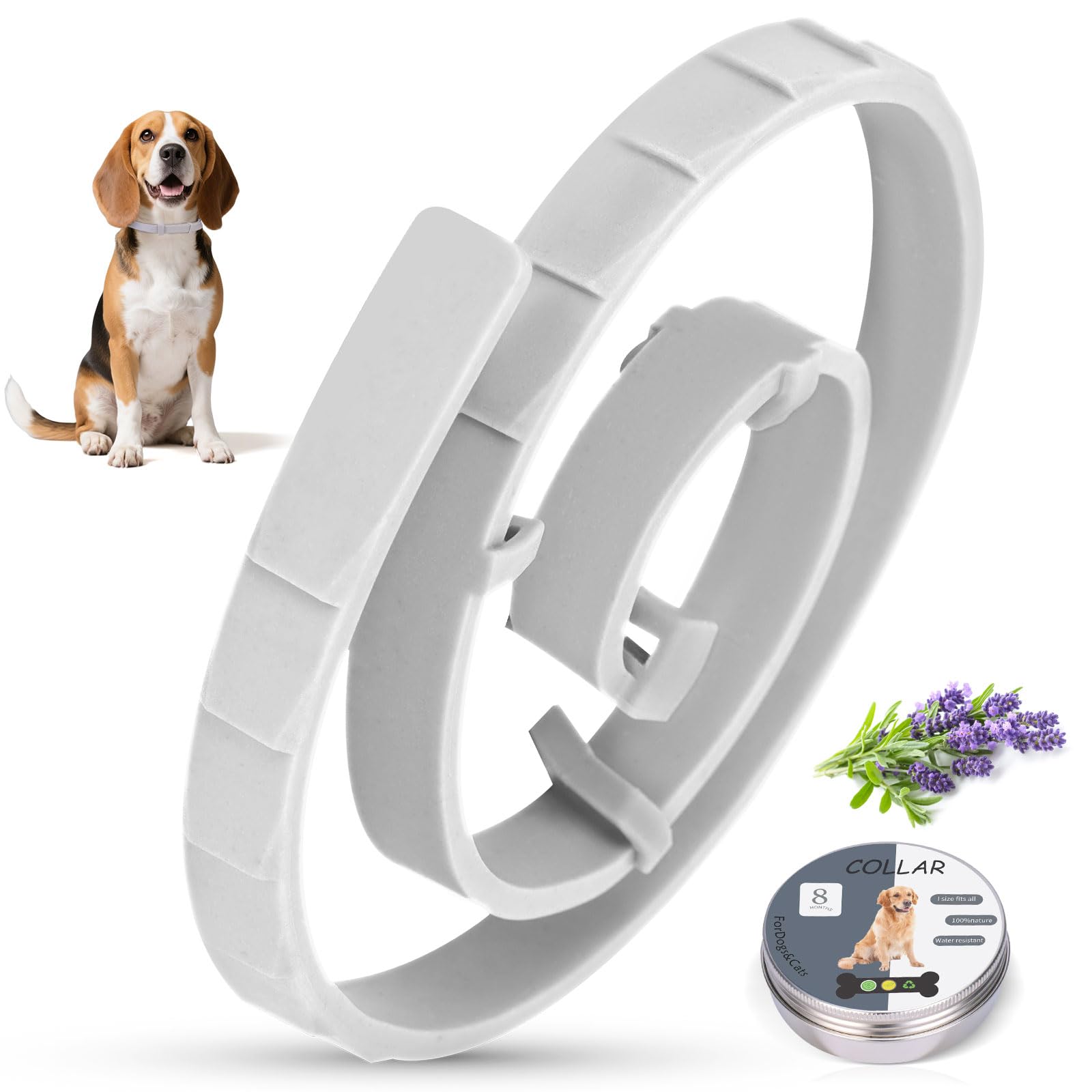 Collare Antiparassitario Per Cani, 69cm Impermeabile & Regolabile, Protezione Efficace per 8 Mesi Grigio