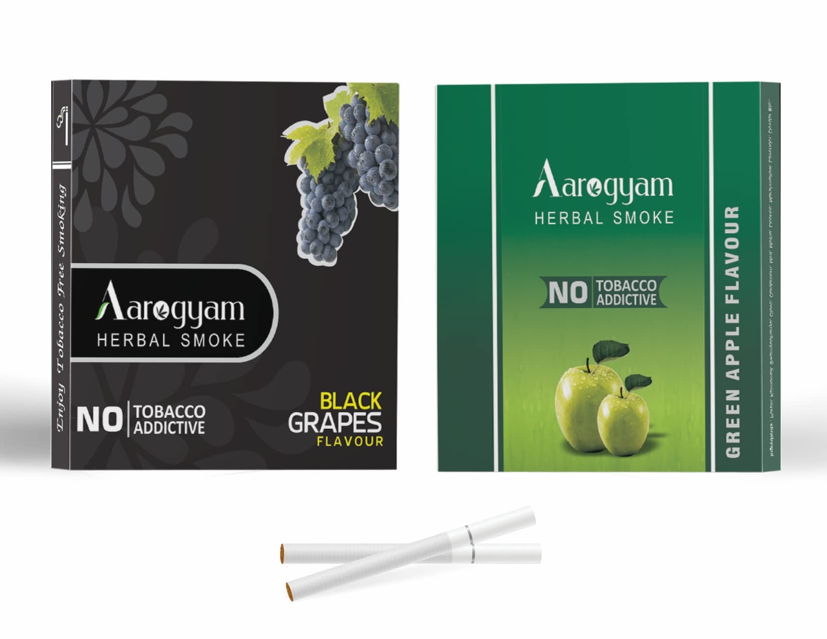 Aarogyam Herbals Pack of 2 Flavours 100% Tobacco & Nicotine Free Cigarette for Relieve Stress & Mood Enhance Product (GREEN APPLE - BLACK GRAPES) - 10 Sticks x 2 Packets-image-19