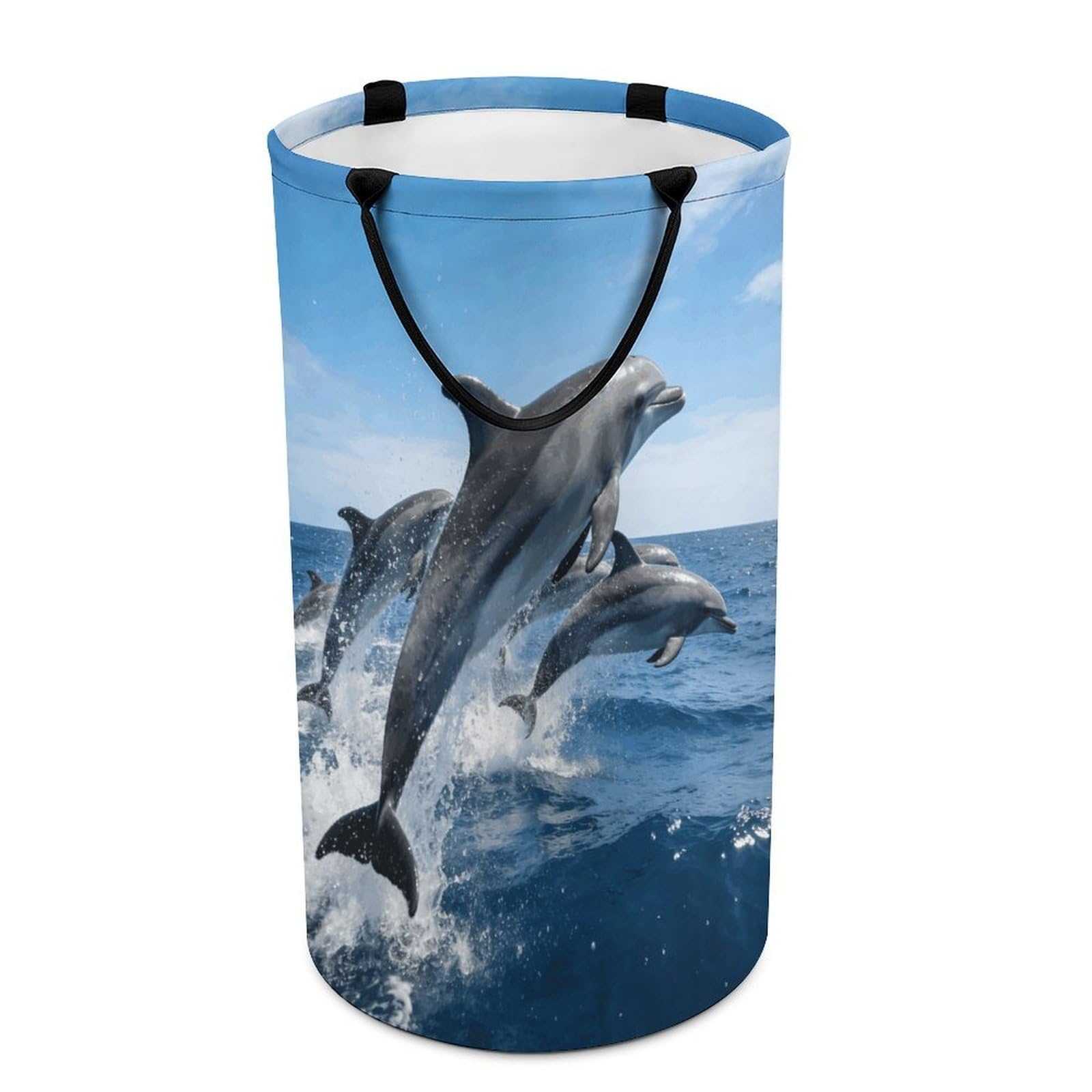 Dolphins Laundry Hamper 86L Waterproof Collapsible Clothes Basket with Double Handles Freestanding Foldable Laundry Basket Large Clothes Hamper for Bathroom