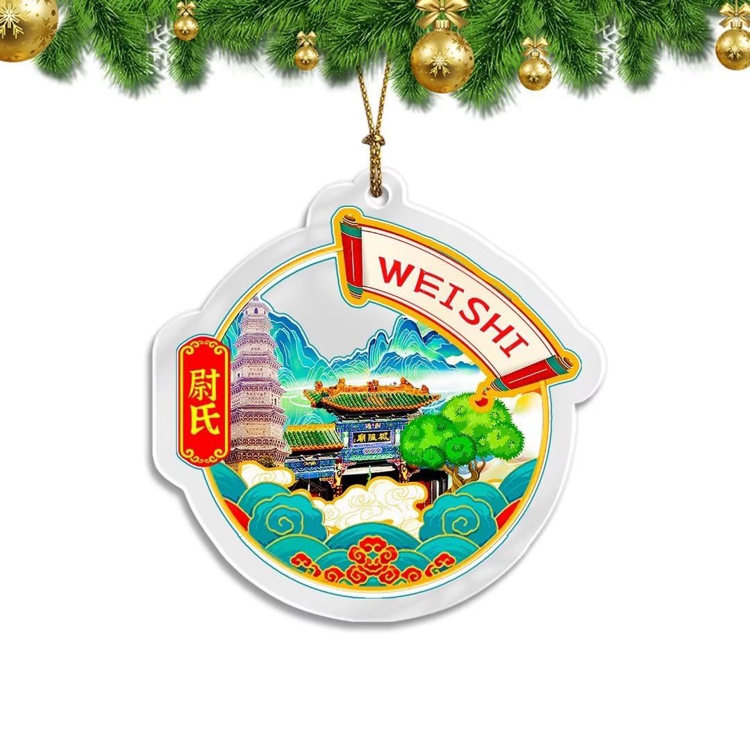 Weishi Henan China Christmas Ornament Transparent Acrylic Double Sided Tree Decoration Pendant Travel Souvenir Tourist Collection Personalized Car Backpack Accessories -931