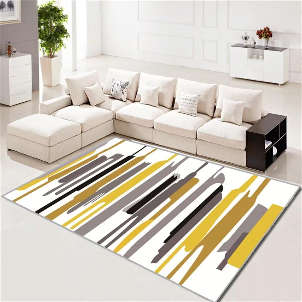 Tapis de salon jaune et gris 60x120cm résistant à l'usure pour couloir
