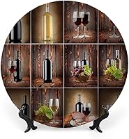 Vista 10 de Platos decorativos, adorno con estampado de vino, vino sabroso en barril de madera en plantación de uva, 6 pulgadas, 1 plato con 1 soporte