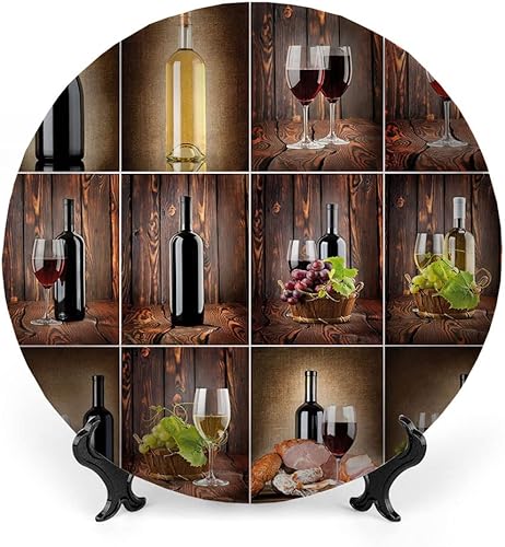 Miniatura 10 de Platos decorativos, adorno con estampado de vino, vino sabroso en barril de madera en plantación de uva, 6 pulgadas, 1 plato con 1 soporte