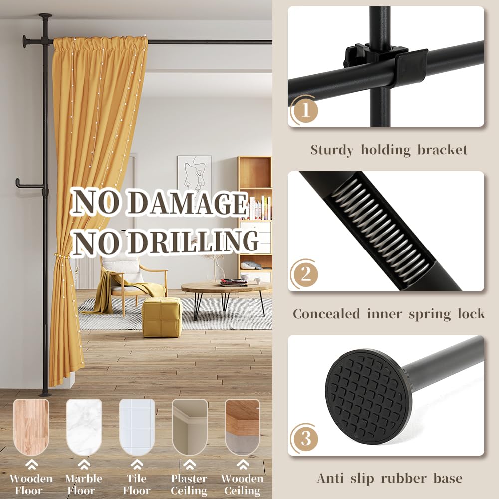 Asta Divisoria Per Tende Dal Pavimento Al Soffitto - Regolabile In Altezza (121-304cm) E Larghezza (71-434cm) - Installazione Senza Fori, Metallo Resistente, Per Appartamenti E Uffici
