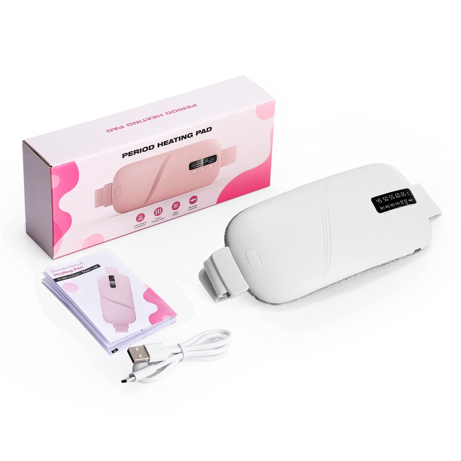 Menstruations Heizgürtel mit Wärme & Massage – Kabelloses Elektrisches Heizkissen für Damen, Periodenschmerzen & Bauchkrämpfe
