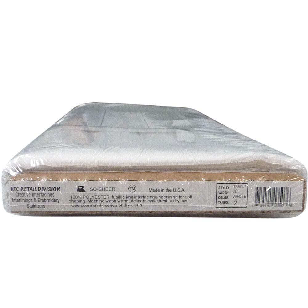 SuperpunchSo-Sheer Fusible Knit Interfacing/Underling HTC1350-1 - 20 Inches Wide, Precut Sewing for Soft Shaping & Quilting, 100% Polyester, Made in USA, Sold in 2 Yard Package, Made In USA (White)