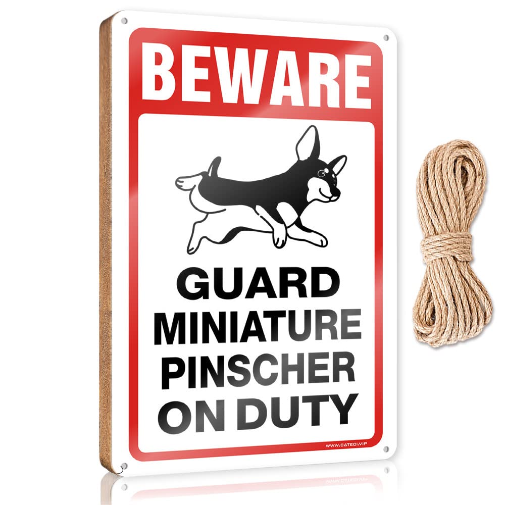 FRINTOXA Small Wooden Signs With Sayings Beware! Guard Miniature Pinscher On Duty Wooden Sign(20X30CM)