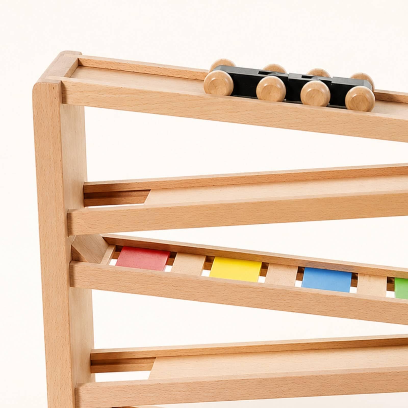 Kinder Sinnesbahn Holz Kugelbahn Auto-Rampe Spielzeug Beechholz Glatte Kanten Rechteckiger Rahmen Farbige Einsätze Fördert Aufmerksamkeit Und Feinmotorik für Kleinkinder Vorschule Kita