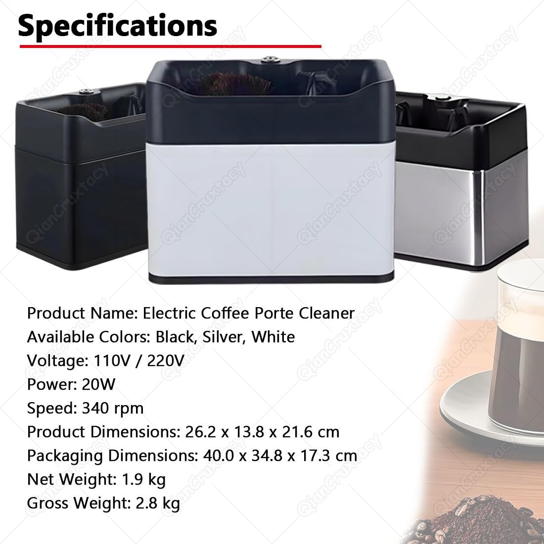Pulitore Elettrico per Portafiltro Salvaspazio Black