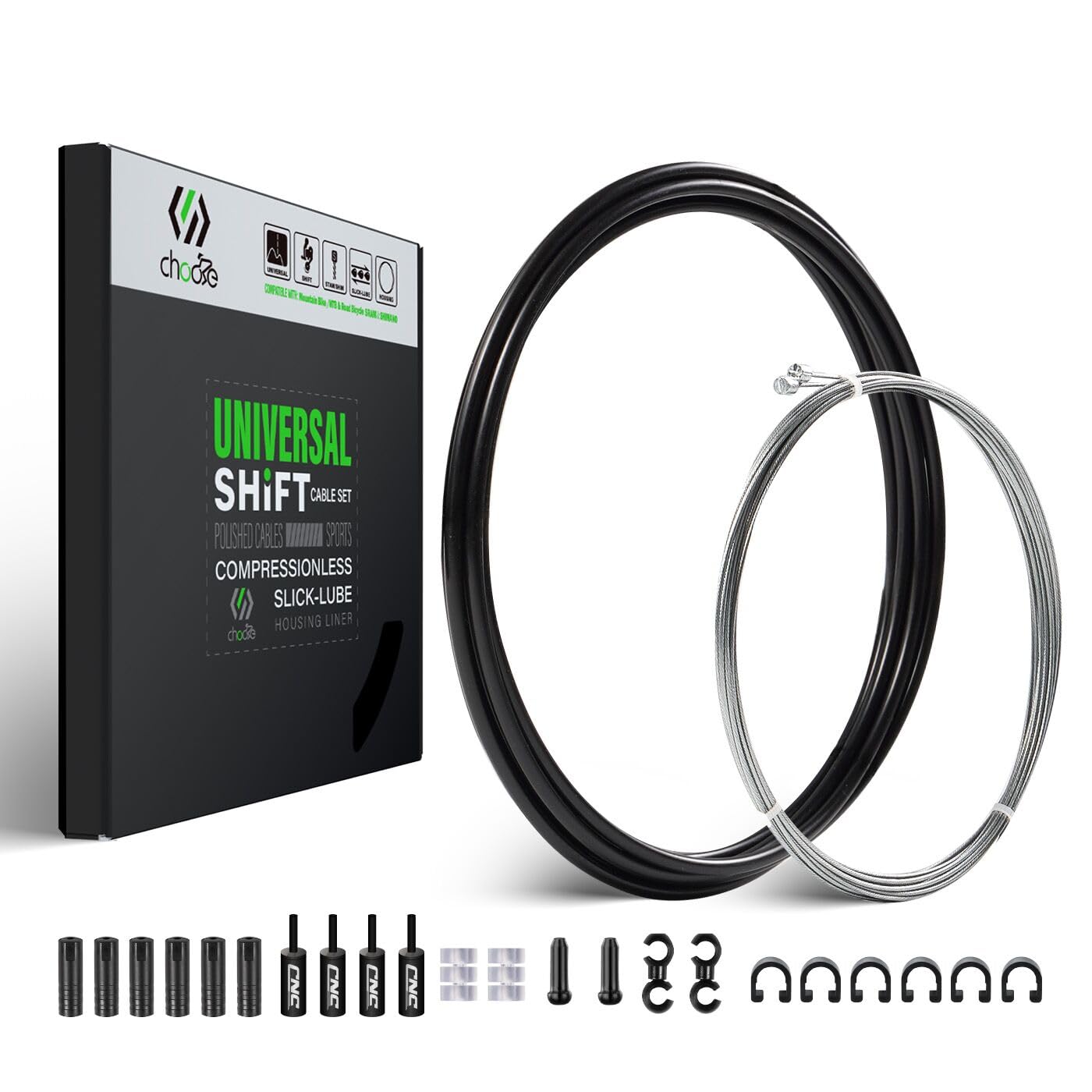 Chooee Fahrrad Schaltkabel für Shimano/Sram,Fahrrad Schaltzug mit Kabelschere Set-Universal Fahrrad Schaltseil 2.8m Mit Öl Schlauch 3.5m Schaltzugset für Rennrad, MTB, Citybike und andere.