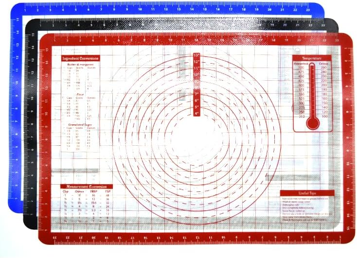 4 Pack Full Size 24.5"x16.4" Silicone Baking Mat with Measurements for Oven Baking 450F (Red), Non-Stick Food Safe Dough Pie Fondant Oven Liner, Extra Thick 0.7MM 24GA