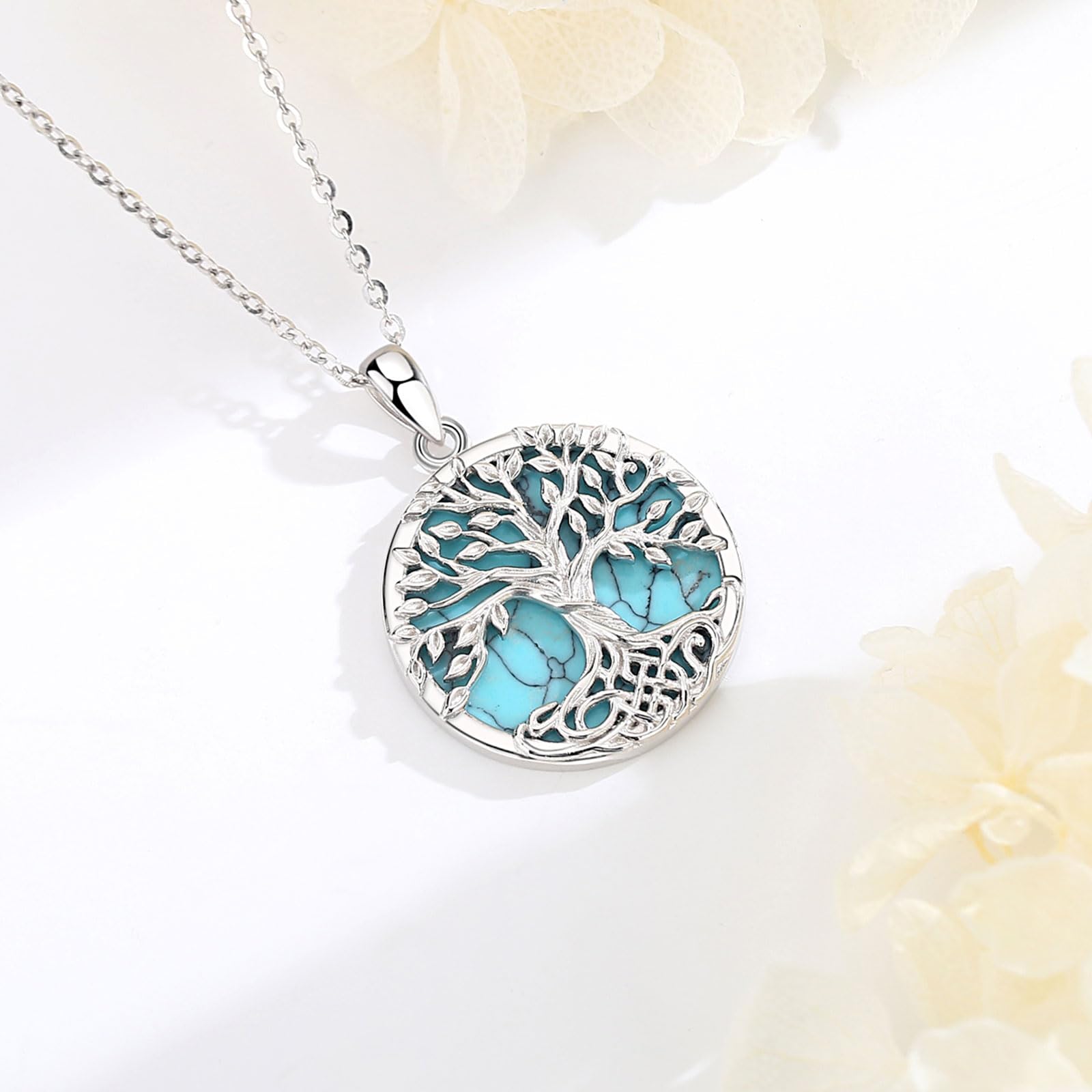Colgante Árbol de La Vida Plata de Ley 925 Collar de Nudo Celta Árbol de La Vida Vintage Yggdrasil Turquesa Joyería, Regalo Amuleto para Mujer Hombre Madre Mama Hija, 18"