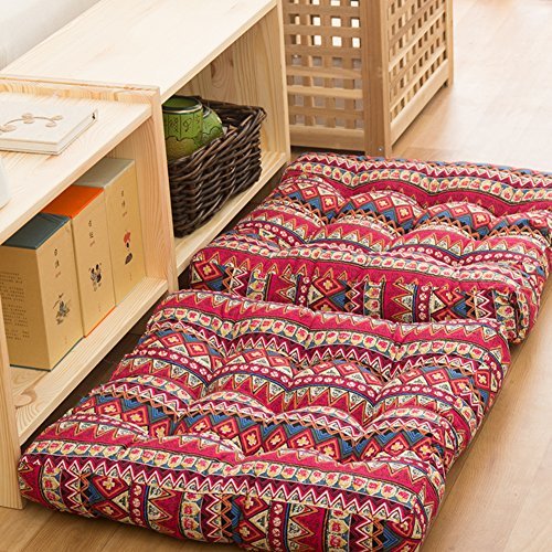 LOVEHOME Bohemian Floor Pillow,Square Meditation Pillow Mandala Floor Cushion Cotton Linen Yoga Pillow Japanese Tatami Mat for Kids(2 Pack)-f 50x50cm(20x20inch)