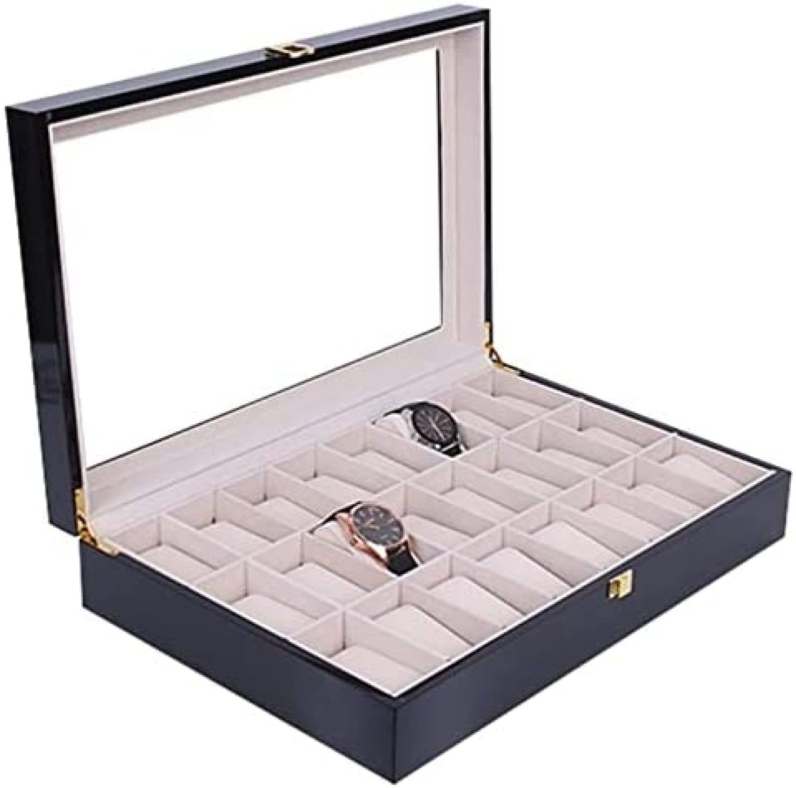 YNBSHGAA Watch Box Wooden Watch Display Storage Case 24 Slots Watch Box Organizer Lockable Jewelry Holder Clear Top,Rosso,44x29.5x9cm,Black-44x29.5x9cm