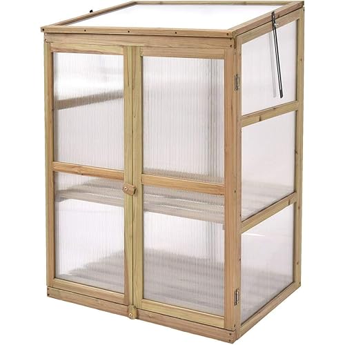 Giantex Garden Portable Wooden Cold Frame Greenhouse Raised Flower Planter Protection (30.0"X22.4"X42.9")