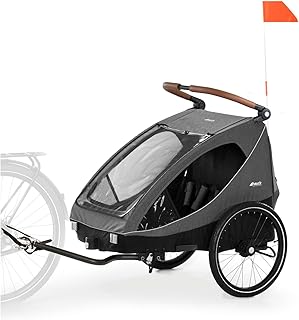hauck Dryk Duo, Melange Grey - 2in1 Fahrradanhänger & Kinderwagen für 2 Kinder ab 6 Monaten bis 22 kg/120 cm/4 Jahre, für Zwillinge & Geschwister, Faltbar, XL Stauraum, für Fahrrad, E-Bike & Pedelec