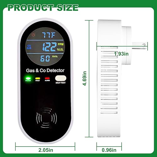 Miniatura 4 de Detector de gas combustible y monóxido de carbono 4 en 1 alarma con sensor de temperaturahumedad - Detector de fugas de COgas enchufable para el