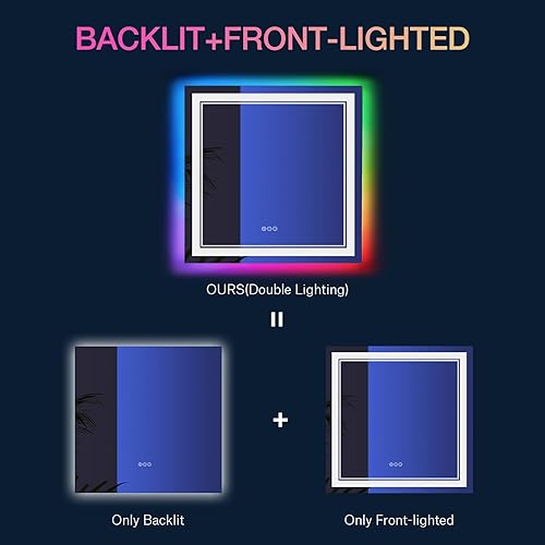 Miniatura 6 de Espejo de baño LED, 20 x 28 pulgadas, montaje en pared, antivaho y retroiluminación RGB, con iluminación frontal