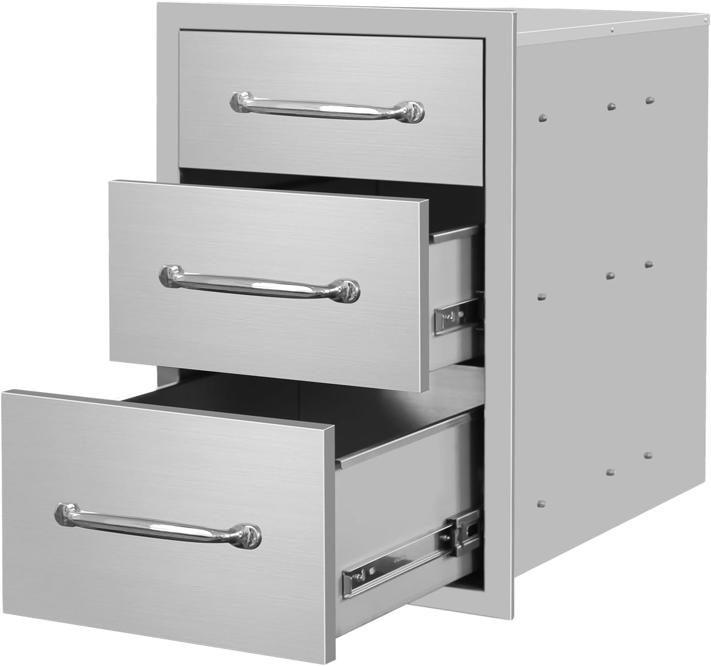 Outdoor Kitchen Drawers 14" W x 21"H x 21"D Stainless Steel Drawer Flush Mount Triple BBQ Drawers with Chrome Handle for Outdoor Kitchen Island, Patio Grill Station